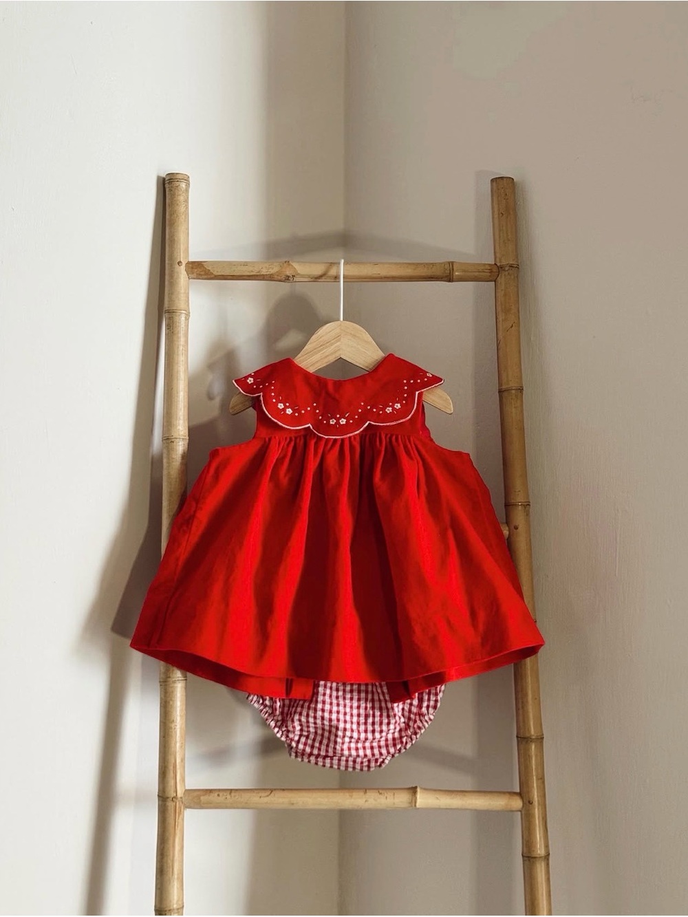 Set, Red Baby Girl Dress with its diaper cover with Peter Pan Collar - Kids Acce